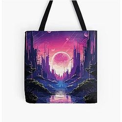 Anime City Moonrise All Over Print Tote Bag