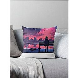 Lonely Anime Moonrise Throw Pillow