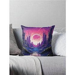 Anime City Moonrise Throw Pillow