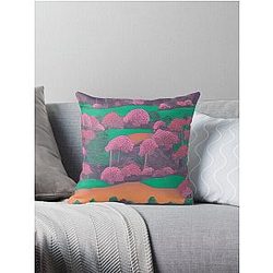 Shadows in the Forest - Mystical Moonrise - Japanese landscape Throw Pillow