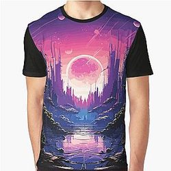 Anime City Moonrise Graphic T-Shirt