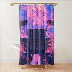 Cherry Blossom Moonrise at Ancient Japanese Temple Shower Curtain
