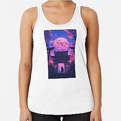 Cherry Blossom Moonrise at Ancient Japanese Temple Racerback Tank Top