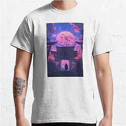 Cherry Blossom Moonrise at Ancient Japanese Temple Classic T-Shirt
