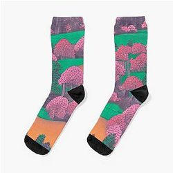 Shadows in the Forest - Mystical Moonrise - Japanese landscape Socks