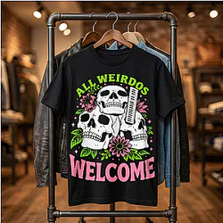 Morbid Podcast All Weirdos Welcome Skull and Floral Graphic T-Shirt NTT1310 Morbid Podcast T-Shirts