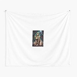 Morrigan Aensland in a green bikini on the balcony tapestry