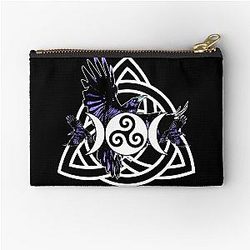 The Morrigan Triple Goddess Raven Witches Triple Moon with Celitc Knot and Triskelion Pouch