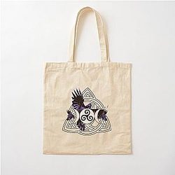 The Morrigan Triple Goddess Raven Witches Triple Moon with Celtic Knot and Triskelion Cotton Tote Bag