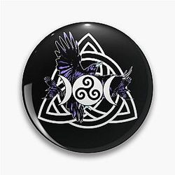 The Morrigan Triple Goddess Raven Witches Triple Moon with Triskelion and Triquetra Celtic Knot Pin