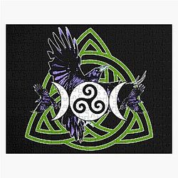 The Morrigan Goddess Raven Witches Triple Moon with Triskelion and Celtic Knot Jigsaw Puzzle
