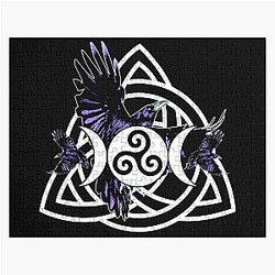 The Morrigan Triple Goddess Raven - Witches Moon with Triquetra Celtic Knot and Triskelion Jigsaw Puzzle
