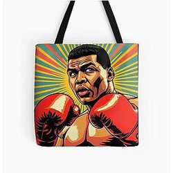 Muhammad Ali T-Shirt Boxing Legend e Campione Iconico Tutto Over Stampa Tote Bag