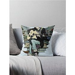 Neil Young with books and wings Throw Pillow