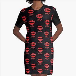 New York Dolls Lips (red) Graphic T-Shirt Dress