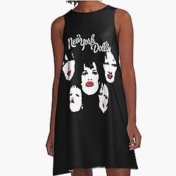 New York Dolls Classic Retro Faces Logo A-Line Dress