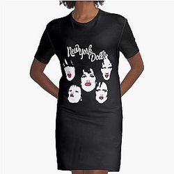 New York Dolls Classic Retro Faces Logo Graphic T-Shirt Dress