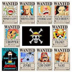 15in×11in Anime One Piece Wanted Bounty Posters, New Edition, 10 Straw Hat Pirates Crew Zoro, Sanji, Luffy, a Set of 11PCS
