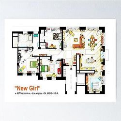 Floorplan of the loft  apartment from NEW GIRL Poster