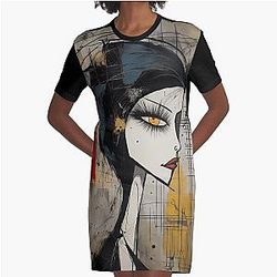 New Girl Portret Graphic T-Shirt jurk
