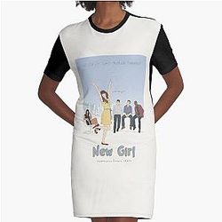 New Girl Minimalist Illustration Graphic T-Shirt Dress