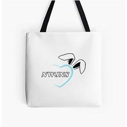 NewJeans Heart Bunny, New Jeans Logo and Mascot Bunny, Kpop NWJNS Merch, Ditto All Over Print Tote Bag