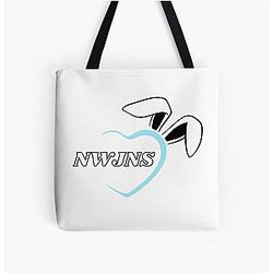 NewJeans Heart Bunny, New Jeans Logo and Mascot Bunny, Kpop NWJNS Merch, Ditto All Over Print Tote Bag