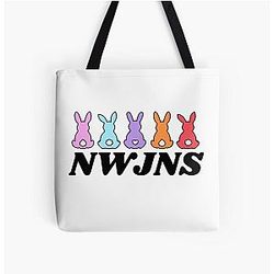 NewJeans Bunnies, New Jeans Logo and Mascot Bunny, Kpop NWJNS Merch, Ditto All Over Print Tote Bag