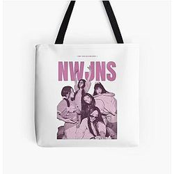 NewJeans roze overal afdrukken tote tas