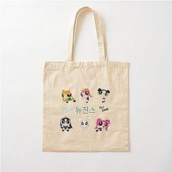 NewJeans All Members Powderpuff x Get Up Stickers Cotton Tote Bag