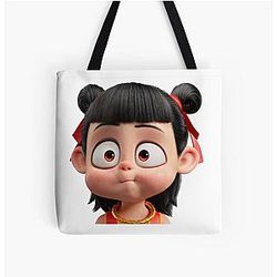 Cute Nezha Emotional Face All Over Print Tote Bag