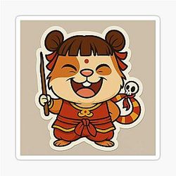 Ne Zha Guinea Pig has a Magic Stick Sticker