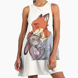 Zootopia Nick Wilde & Judy Hopps - Fox Bunny Movie Character Art A-Line Dress