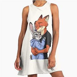 Zootopia Nick Wilde and Judy Hopps Fox and Bunny Furry Character A-Line Dress