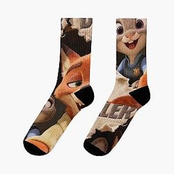 Zootopia Fan Art Judy Hopps & Nick Wilde Cute Duo Illustration Socks
