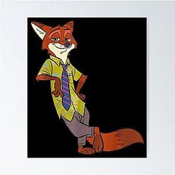 Nick Wilde Cool Fox Charming Cartoon Character Design Poster