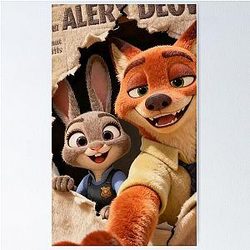 Zootopia Fan Art – Judy Hopps Nick Wilde Cute Duo Illustration Poster