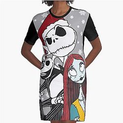 Jack Skellington, Zero and Sally - The Nightmare Before Christmas Graphic T-Shirt Dress