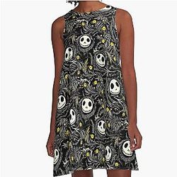 Nightmare before Christmas inspired pattern print A-Line Dress