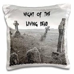 3D Rose Night of the Living Dead Black Letters in Cemetery Background Pillow Case