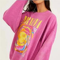 Nirvana Smiley Face Crewneck Sweatshirt - Heliconia and More Colors ET0610