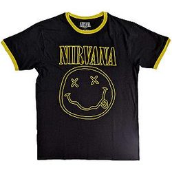 Nirvana T-shirt: 'Outline Happy Face' (Black) Eco Ringer T-Shirt
