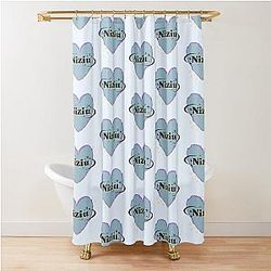 NiziU K-Pop Heart Design Blue Tones Shower Curtain