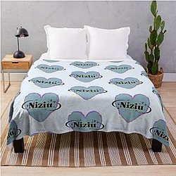 NiziU K-Pop Heart Scrapbook Throw Blanket in Blue Tones