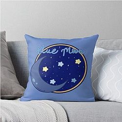 Blue Moon Illustrative Design Throw Pillow