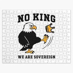 No Kings March 2026 Sovereign Funny Eagle Kicking Crown Anti-Trump Jigsaw Puzzle