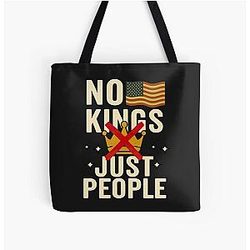 Anti Trump slogan, No Kings Protest in America All Over Print Tote Bag