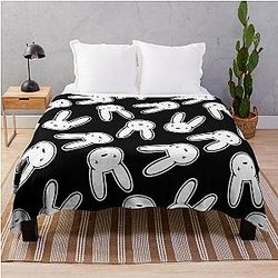 Bad Bunny Oasis Logo PatternWhite on Black Throw Blanket RB1412
