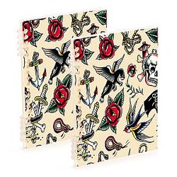 PYBUG Old School Tattoo Spiral Notebook 60 Sheets Detachable Wirebound Paper Durable Spiral Binding Note Book for Work or Writing
