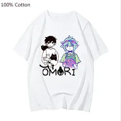 Omori -T-Shirts - Omori Game Sunny and Basil Tshirt Summer Short Sleeve Classc T-Shirts